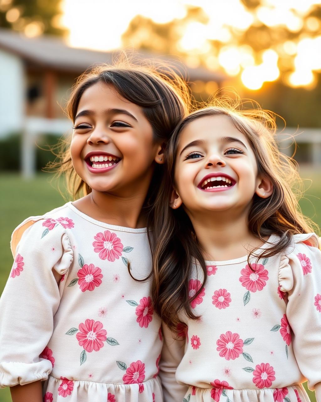 Two kids laughing together in boutique outfits